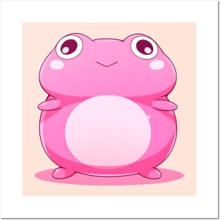 Kawaii Pink Anime Frog Posters and Art